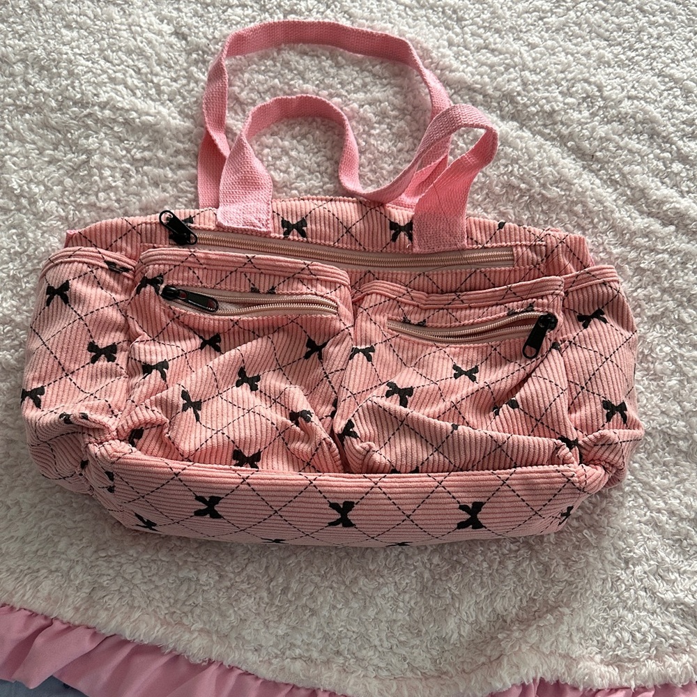 Pink Quilted Bow Print Tote Bag